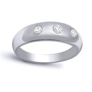 Mens 9ct White Gold Jewelco London 1ct Diamond Domed Band Trilogy Ring 10mm - Picture 1 of 4
