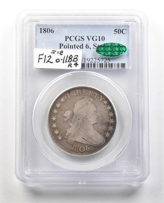 1806 Draped Bust Half Dollar Pointed 6 Stem VG10 PCGS CAC *4779 - Image 1 of 3