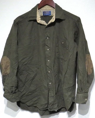 vtg Pendleton ARMY GREEN Wool Flannel Shirt FIT S/M 60s/70s Elbow Pads Olive - Image 1 of 4