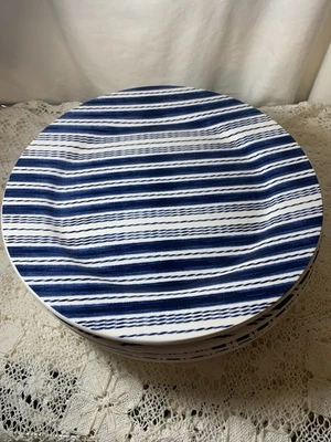 Juego de 6 platos grandes de gres a rayas azules y blancas náuticas Pier 1 Foto 1 de 4