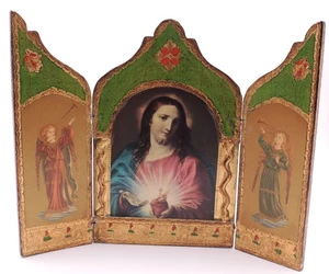 Tríptico Icono de Colección Jesucristo Sagrado Corazón Ángeles Flanqueados Italia Iubilaeum - Imagen 1 de 24