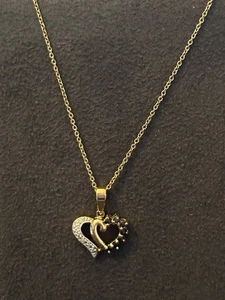 Genuine Sapphire Diamond Accent Heart Necklace Gold & Sterling Silver 18” - Picture 1 of 5