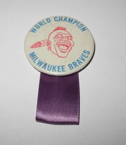 1957 Baseball Milwaukee Braves World Series National League Champions Pin Button - Picture 1 of 2