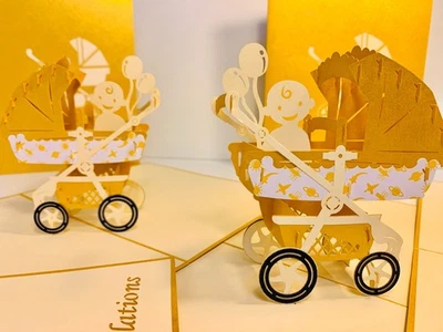 Cochecito de cochecito metálico Origami Pop Cards en dorado recién nacido 3D emergente Foto 1 de 4