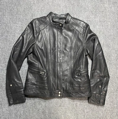 Chaqueta de Cuero Remache Negra Para Mujer Grande Negra Motociclista Punk Buffy Gótico DEFECTOS Foto 1 de 4