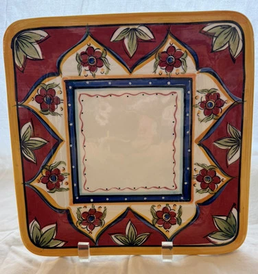 JC Penney Home Collection 8.5” Square Plate In The Dionisa Pattern -small Chip - Image 1 of 3