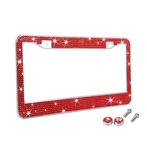 Red Bling Rhinestone License Plate Frames for Women, Metal Rust-Proof License... - Picture 1 of 7