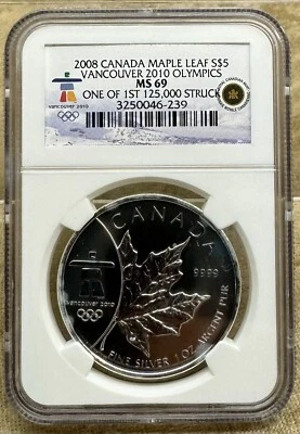 Canada 2008 $5 Vancouver 2010 Olympic NGC MS69 1 Of 1st 125k Struck Milky Spots - Image 1 of 4