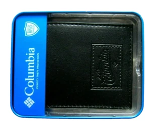 Columbia Mens Bifold Leather Wallet Black 31CP220030 RFID Security Tin Box - Picture 1 of 6