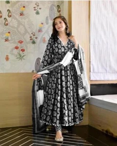India Elegante Largo Rayón Pom Pom Encaje Kurta Con Pantalón y Elegante Túnica Dupatta - Imagen 1 de 3