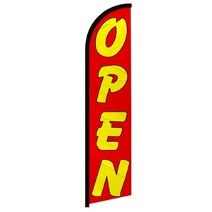 Open (RD/YW) Windless Full Sleeve Feather Advertising We're Now Open Banner Flag - Picture 1 of 7