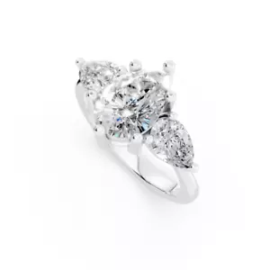 3 stone ring Pear shape set in 14K White Gold Lab Grown Diamond Wedding ring - Picture 1 of 3