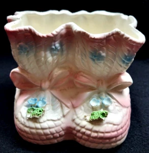Vintage Keramik Relpo Stiefel Pflanzgefäß Japan 1352 Baby Dusche Kinderzimmer Dekor rosa blau - Bild 1 von 7