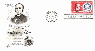 C66 Montgomery Blair  FDC, ArtCraft Cachet, VFC, Open Flap, Unaddressed - Image 1 of 4