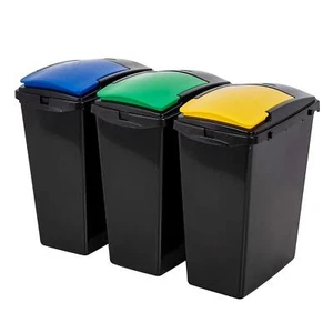 Addis - 40L Set of 3 Recycling Bins - Yellow/Green/Blue Lids - Picture 1 of 2