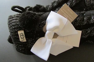 UGG Socks Cozy Pom Poms Fleece Lined Cable Knit Black Silver or Pink Crystal New - Picture 1 of 29