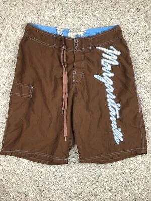 Bermuda de natação masculina Margaritaville, azul marrom tamanho P mapa do mundo geografia - Imagem 1 de 4