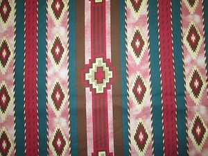 Navajo Native American Pink Teal Diamond Stripe Print Cotton Fabric FQ OOP - Picture 1 of 4