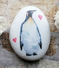 Penguins, penguin, stone, rock, animal, ornament, paperweight, cute, love