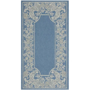 SAFAVIEH Outdoor CY3305-3103 Courtyard Blue / Natural Rug - Picture 1 of 19