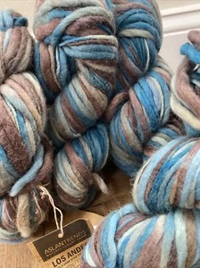 Wool Yarn Los Andes Hand Dyed 4 Skeins Merino Super Bulky 9-10 mm Teal Brown - Picture 1 of 9