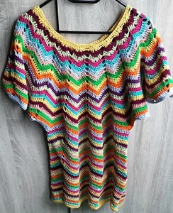 Pulli Gr. L, bunt, handgehäkelt, Baumwollgarn - Bild 1 von 5