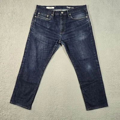 Gap 1969 Jeans Men 36x27 Blue Slim Fit Straight Leg Dark Wash Stretch Hemmed - Image 1 of 4