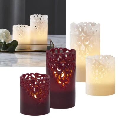 LED Echtwachs-Kerze "CLARY" edles Rankendesign Timer flackernd Wachs Kerzen - Bild 1 von 4