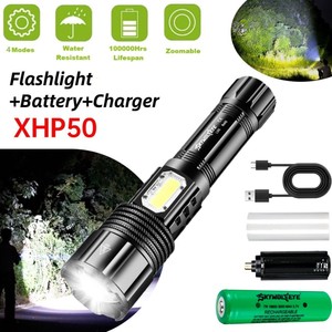 Super Bright 990000LM LED Flashlight Rechargeable USB Zoom Torch with COB Light
