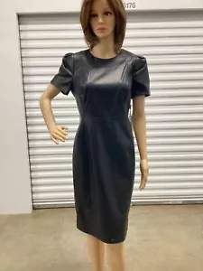 Calvin Klein Black Faux Leather Dress Short Sleeve Size 10 New w/Tag - Picture 1 of 8