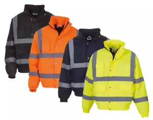 Bomber Mens Hi Viz Vis Workwear Jacket Waterproof High Visibility Safety 2 Tone - Picture 1 of 11