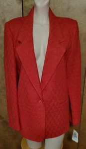 NWT! Vintage Christmas Red Wool 1-Button Patterned Blazer, Made in USA, Size 10 - Picture 1 of 7