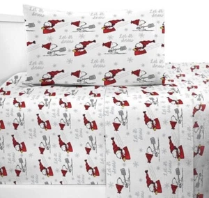 Juego de sábanas de franela doble Peanuts Snoopy Let It Snow 100 % algodón vacaciones Navidad - Imagen 1 de 4