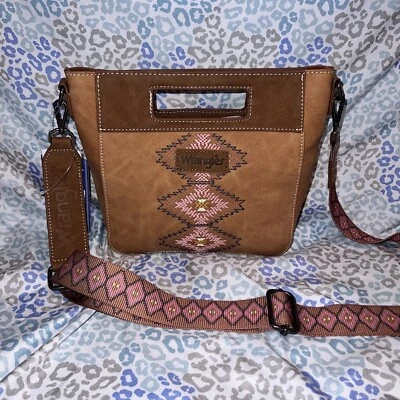 New Tan Wrangler Purse Top Handle Aztec Fringe Mini Tote Crossbody Brown - Image 1 of 4