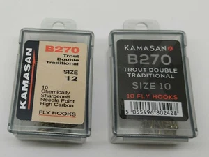 BOX OF 10 KAMASAN B270 DOUBLE FLY FISHING HOOKS FOR TROUT SEA TROUT SALMON - Picture 1 of 2