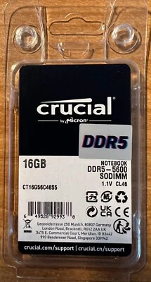Crucial 16GB DDR5-5600 SODIMM non-ECC Memory  CT16G56C46S5 - Image 1 of 3