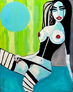 COLORFUL SEXY NUDE LADY PAINTING BIG 24 x30 original SWARTZMILLER DNA SIGNED ART - Picture 1 of 23