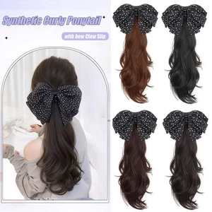 17 inch/45cm Long Wavy Ponytail Claw Clip Bow Ponytail Daily Wear - Picture 1 of 13