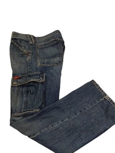 Pantalones de mezclilla cargo vintage Guess botón mosca para hombre ~ 34/32 Y2K pierna ancha holgados - Imagen 1 de 14