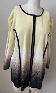Ming Wang Cardigan Women's 1x Black Yellow Open Front Career Knit Black Tan - Picture 1 of 11