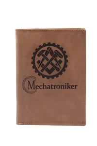FFelsenfest Ausweistasche Leder Ausweismappe mit Zunft-Motiv Mechatroniker - Picture 1 of 5
