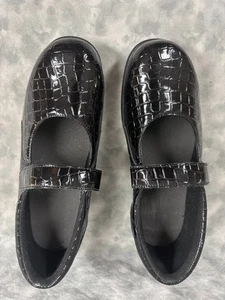 Foot Saver Mujer 12W Ancho Negro Imitación Cocodrilo Patente Mary Jane Zapatos Confort Bingo - Imagen 1 de 13