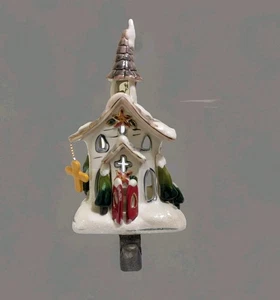 2009 Blue Sky Ceramic Church Mantle Stocking Hanger w/ Tea Light Candle Holder - Picture 1 of 10