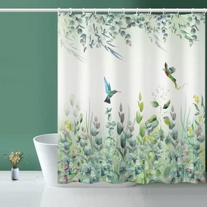 Green Leaf Shower Curtain, Emerald Bird Mint Green Shower Curtain -72 "W x 72... - Picture 1 of 8