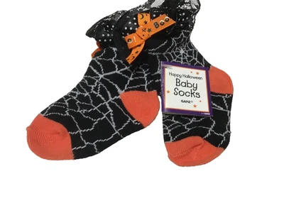 Baby Ganz Halloween Socks Infant Girls Lace Trim Spider Web 0-12 months Ribbon - Image 1 of 4