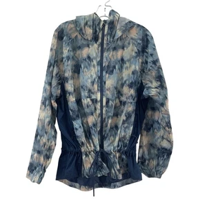 Eddie Bauer XL Women's Blue/Gray Abstract Print Hooded Zip Windbreaker Jacket - Picture 1 of 6