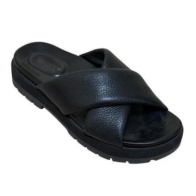 Sandalias Vionic Mujer 8 Negro Vesta Cuero Entrecruzado Plataforma Deslizable Cómodas Foto 1 de 4