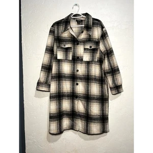 Papillon plaid button down long line duster shacket womens medium cowgirlcore - Picture 1 of 5