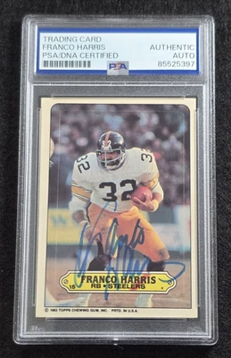 1983 FRANCO HARRIS Topps Sticker Card-HALL OF FAME-PITTSBURGH STEELERS-PSA - Image 1 of 4