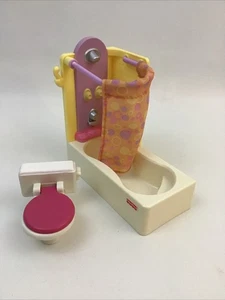 Fisher Price Loving Family Dollhouse Replacement Bathtub W/Curtain Toilet 2pc - Picture 1 of 12